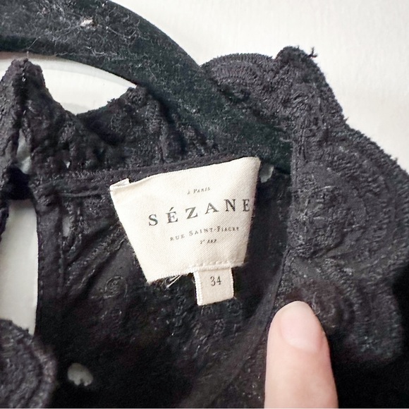 Sezane Louisah Eyelet Lace Short Sleeve High Neck Blouse Black Size 34 US 2 - Picture 4 of 7